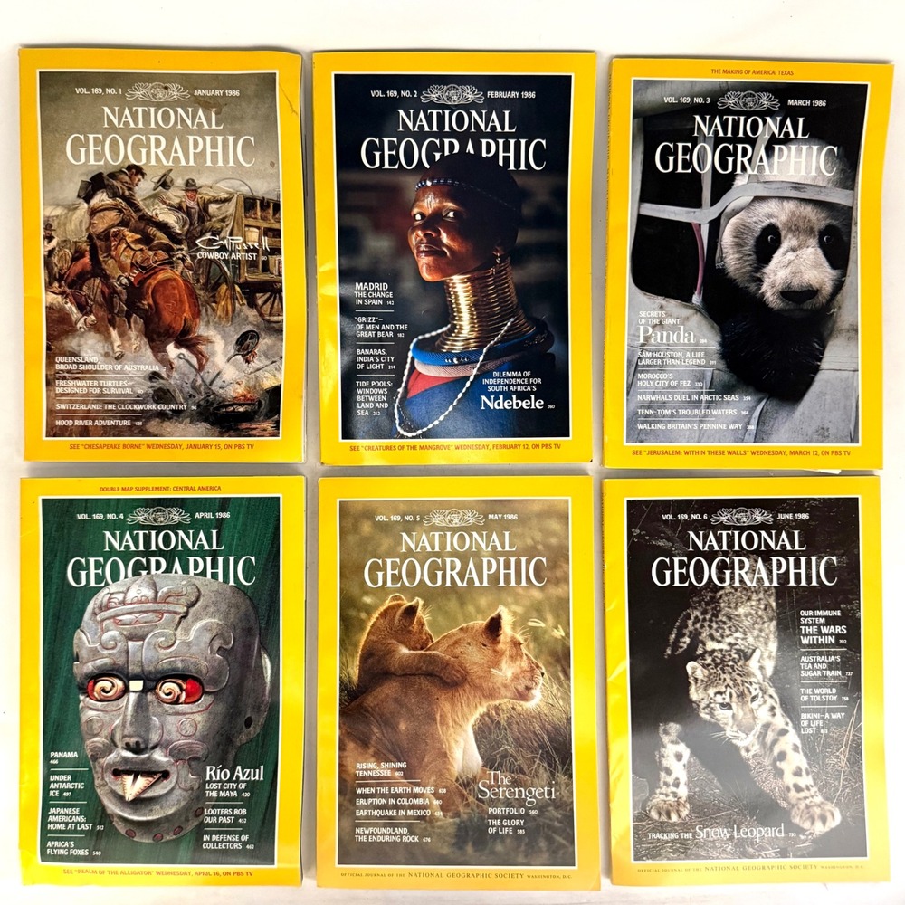 National Geographic Magazine Full Year 1986 Lot 12 Issues Titanic Snow Leopard